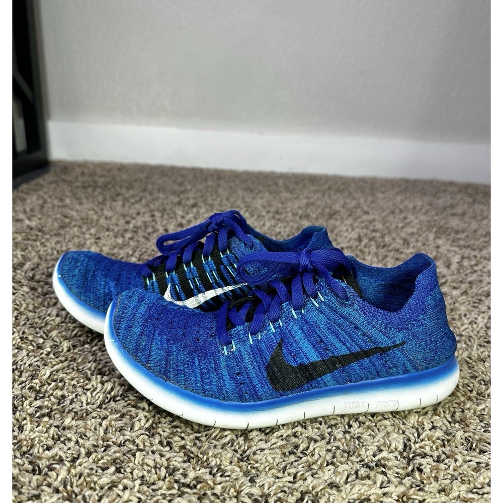 Nike Women Free RN Flyknit Running Shoes Size 5 Blue Knit Sneakers